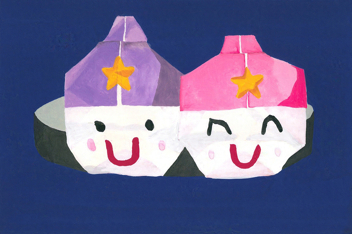 Child art painting   gouache tanabata festival paper crowns Adobe Photoshop stars milky way Acrylic Gouache 