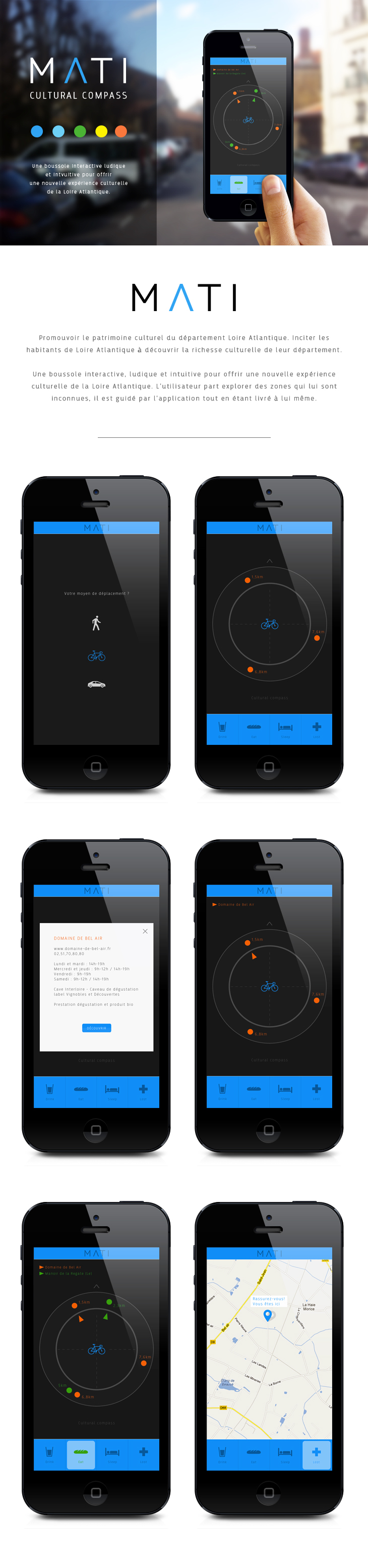 mati application Nantes smartphones cultural compass design Webdesign concept mobile UI