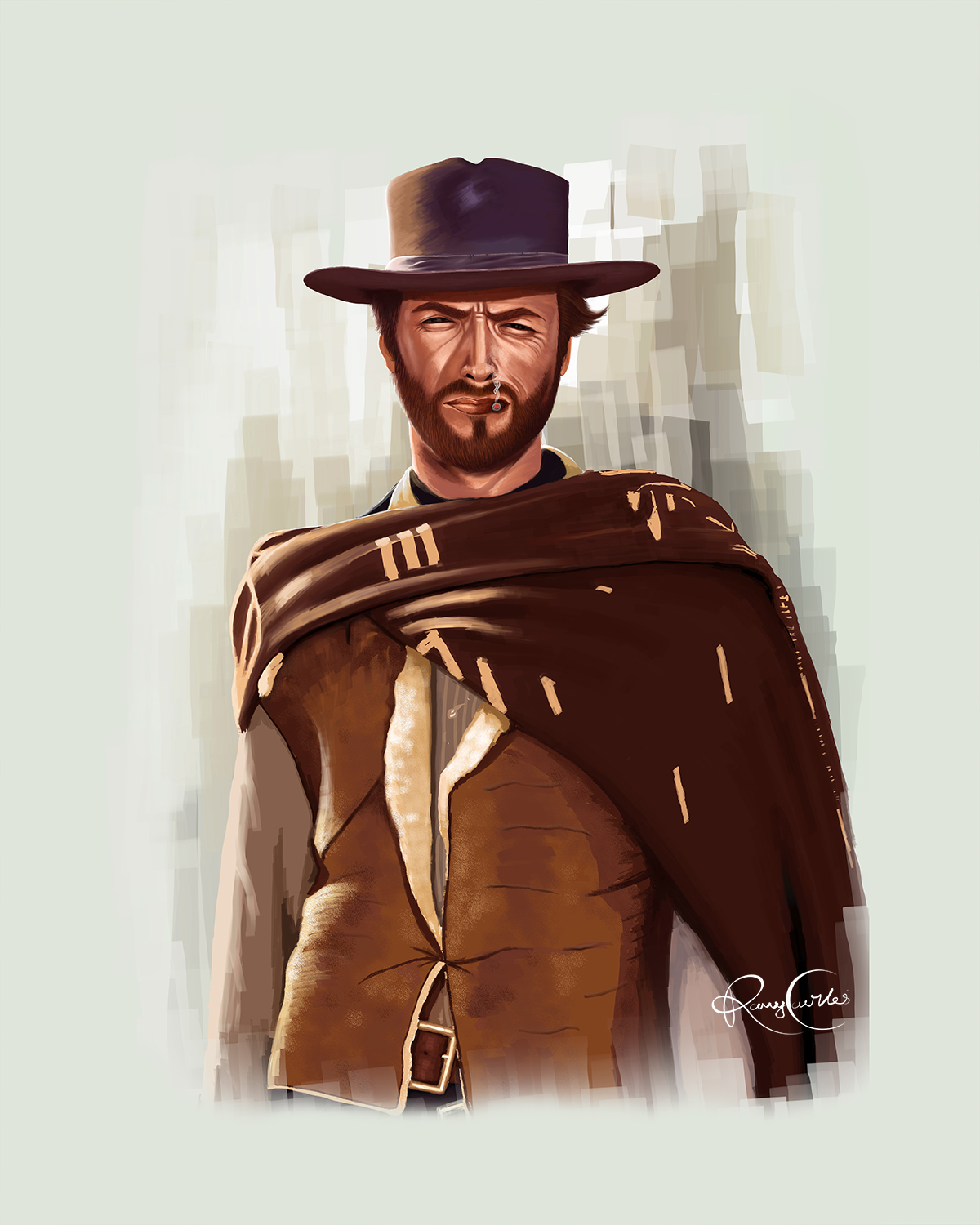 Clint Eastwood AFistfulOfDollars digitalpaiting Drawing  artist portrait Celebrity movie poster