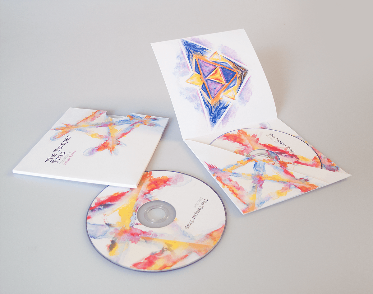 The Temper Trap Conditions mixed media CD design Diecut watercolour vibrant abstract ambience