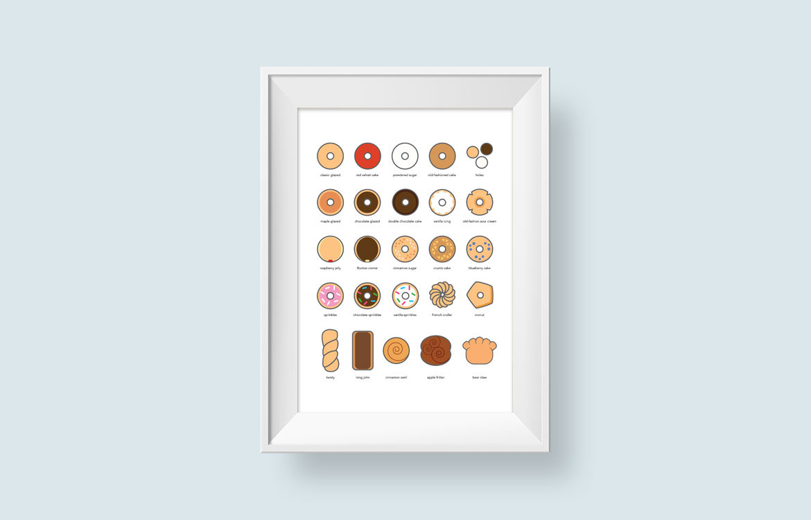 Donuts poster print digital art gift infographic graphic design  Food  donut lover