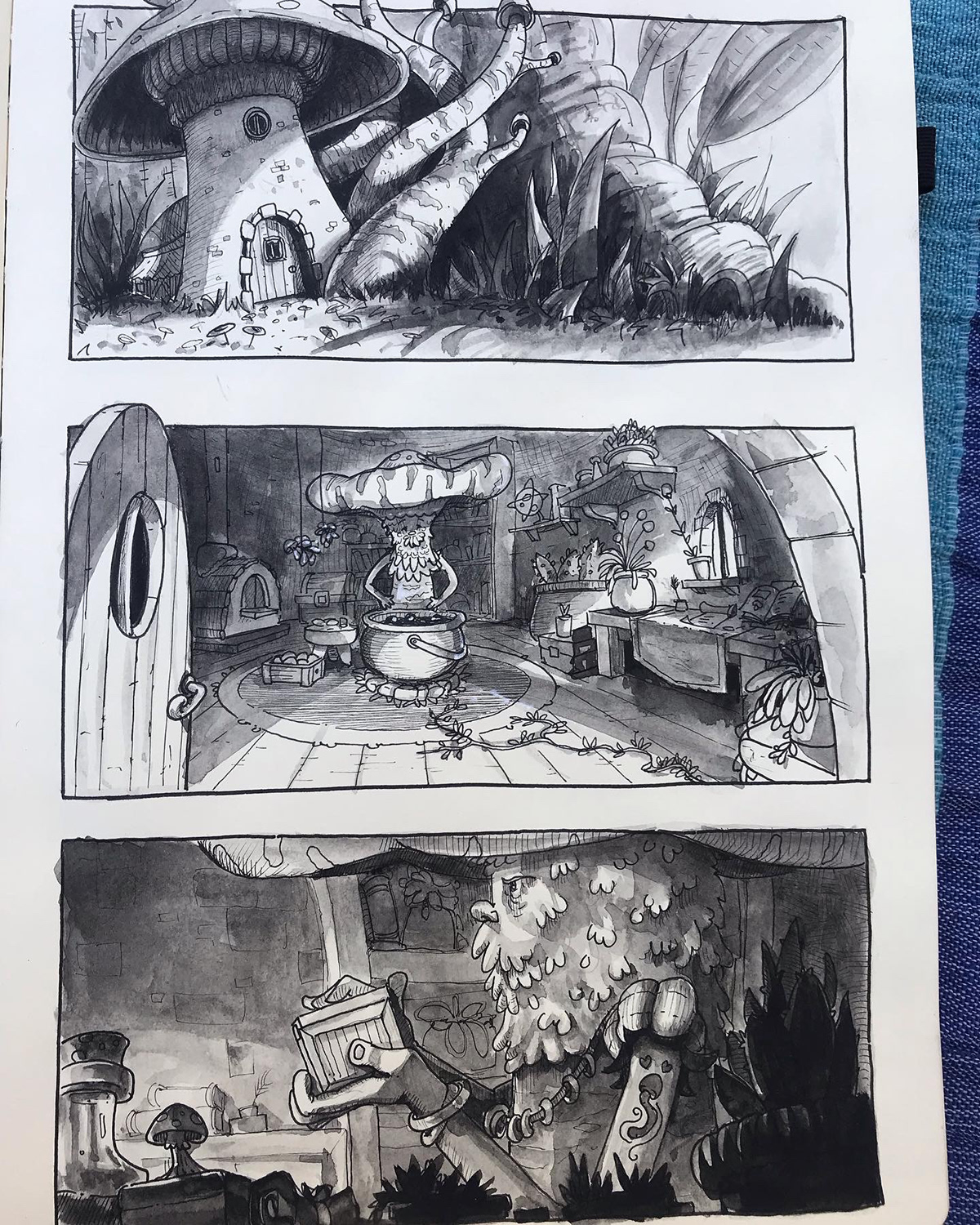 black and white Character design  Comic Book Graphic Novel ILLUSTRATION  ink kingdom lineart mushroom sketch