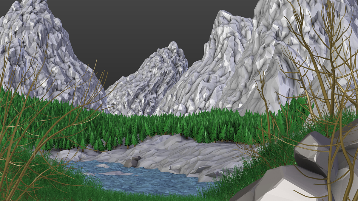 Landscape 3d artwork concept art compositing scenario CGI fantasy Montains forest Low Poly