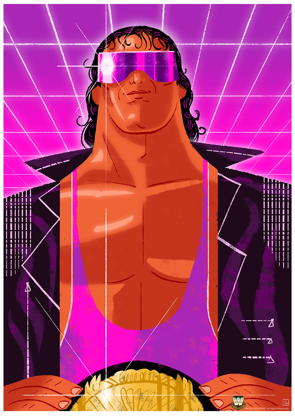 Wrestler the hitman bret hart WWE Wrestling 90s 80s pink Retro Style.
