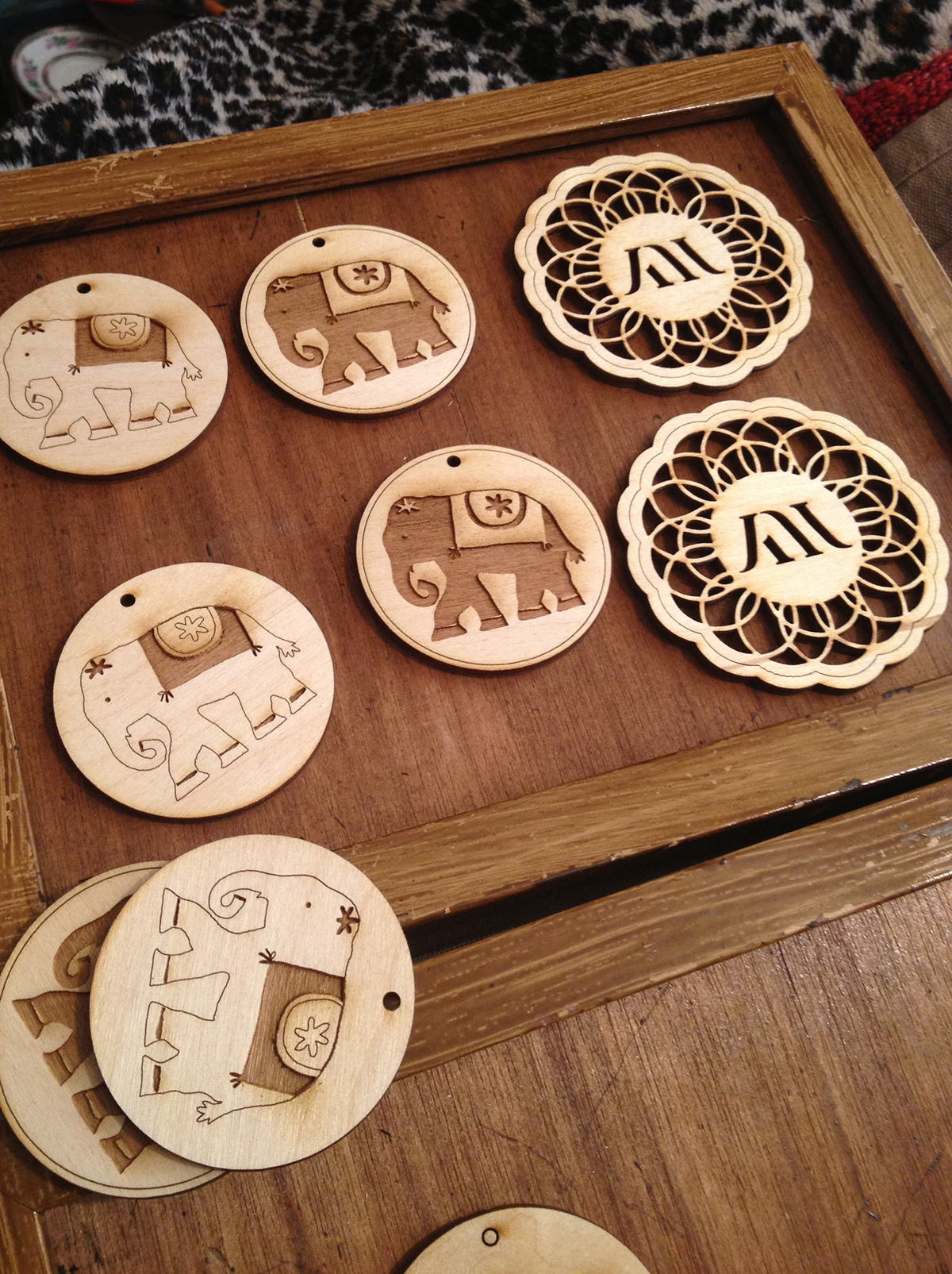 Jewellery earrings laser cut wood elephant Ethnic Unique hand made crafted craft indian elephant circle cut plywood East is West