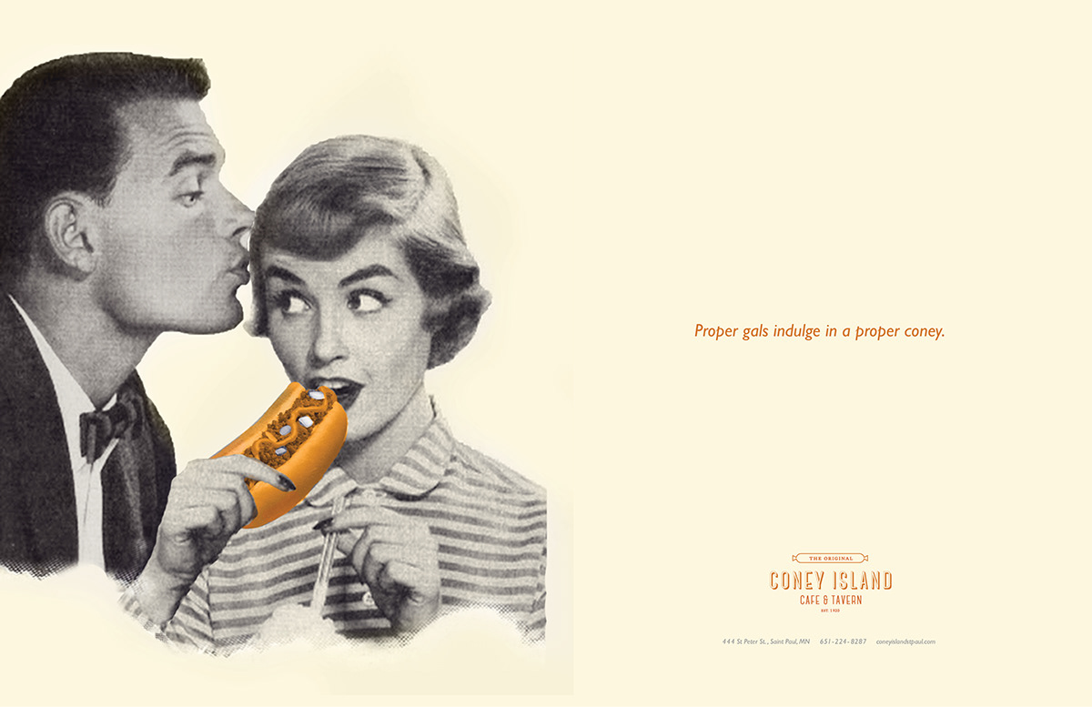 restaurant ad campaign cafe Tavern Coney hot dog vintage advertisement