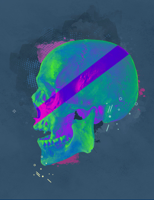 skull animation  dark gif poster t-shirt experimental neon photoshop psychodelic