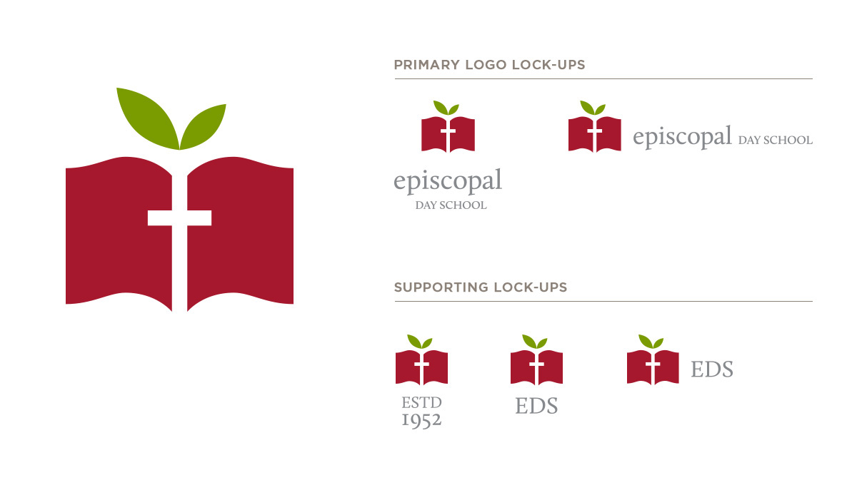 logo brand OPEN BOOK learning apple Education Creative learning visual brand identity episcopal private school school Stationery business card