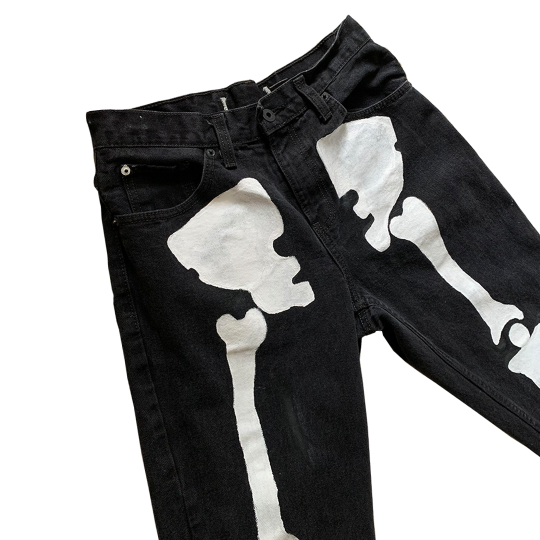 acrylic clothes jeans paint pants skeleton