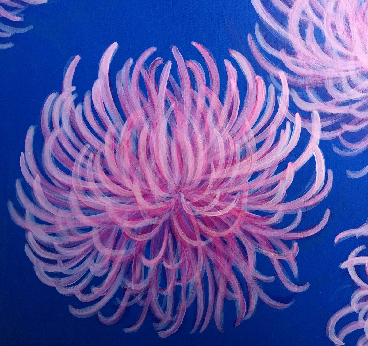 FOX animals Nature Ocean botanical chrysanthemums Flowers mums pink blue fantasy art pop surrealism fantastical art