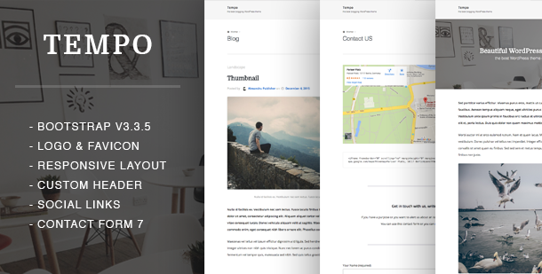 Tempo wordpress plugin wordpress theme free theme minimalist Clean Design myThemes White creative business portfolio Blog grid custom header