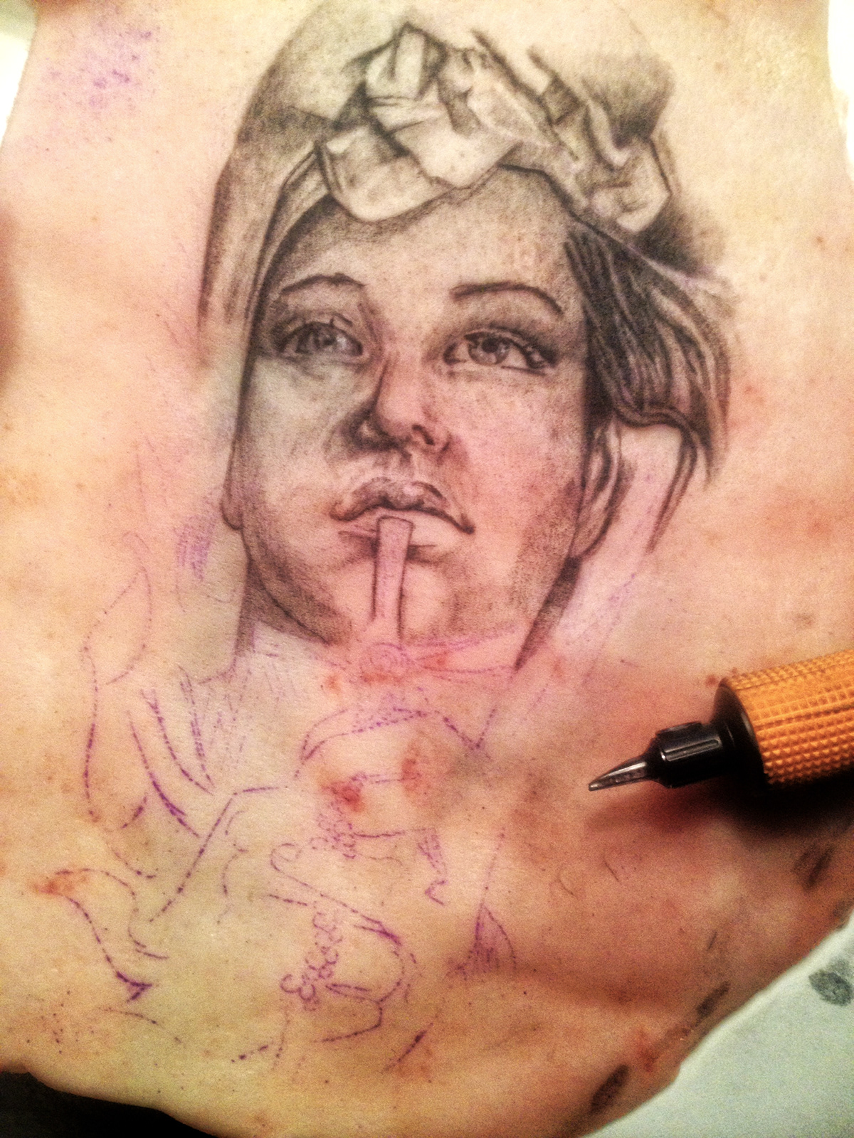 holy woman tattoo pig skin Practice