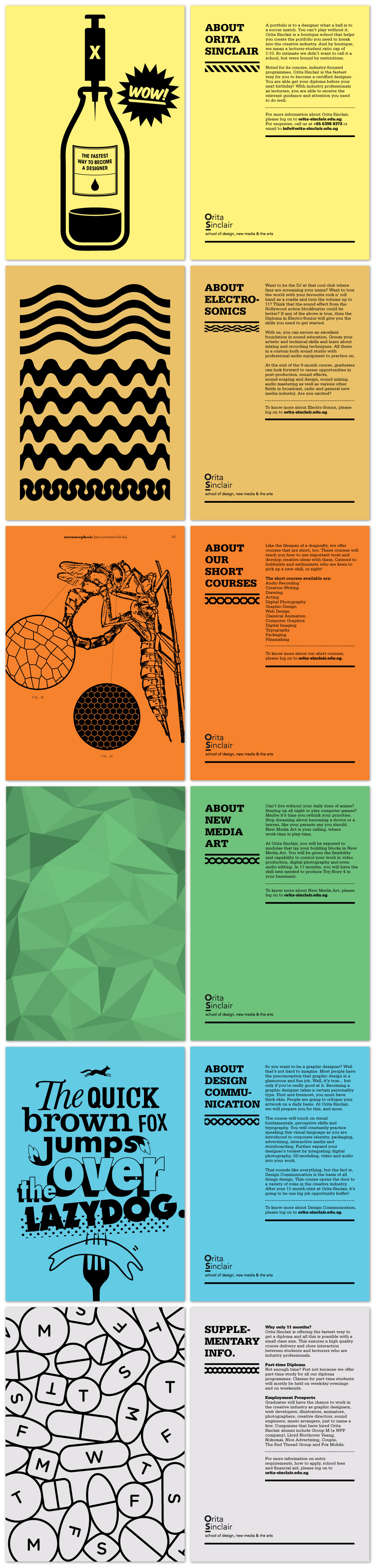 orita sinclair Design School prospectus flyer ziplock colored paper 1 color