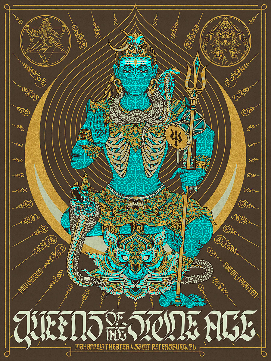 Screen-print shiva QOTSA gig poster