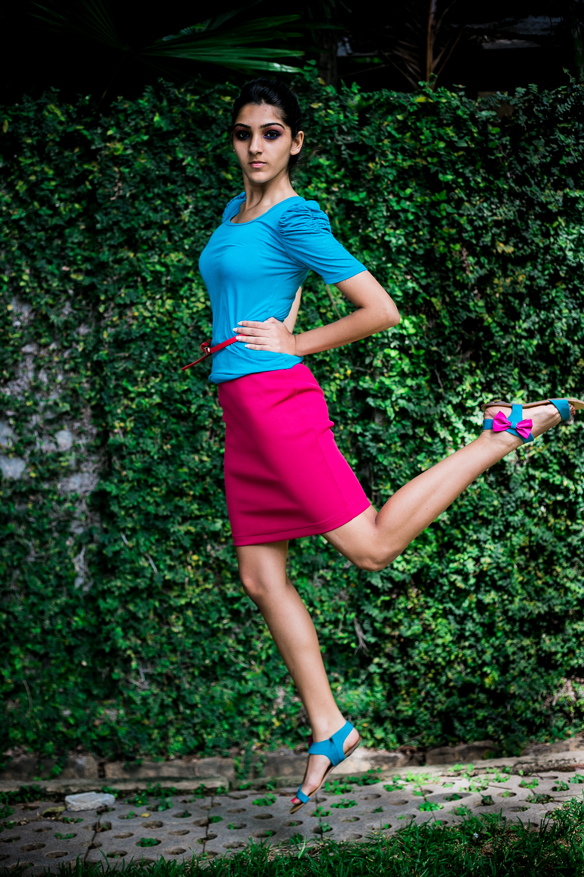 color blocking jump fashion editorial female model shoot