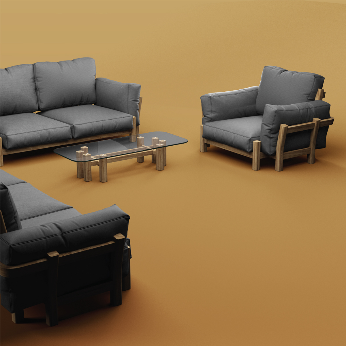furniture japan fence sofa Couch wood simple double triple armchair banquette seat mimimalist slick Montreal