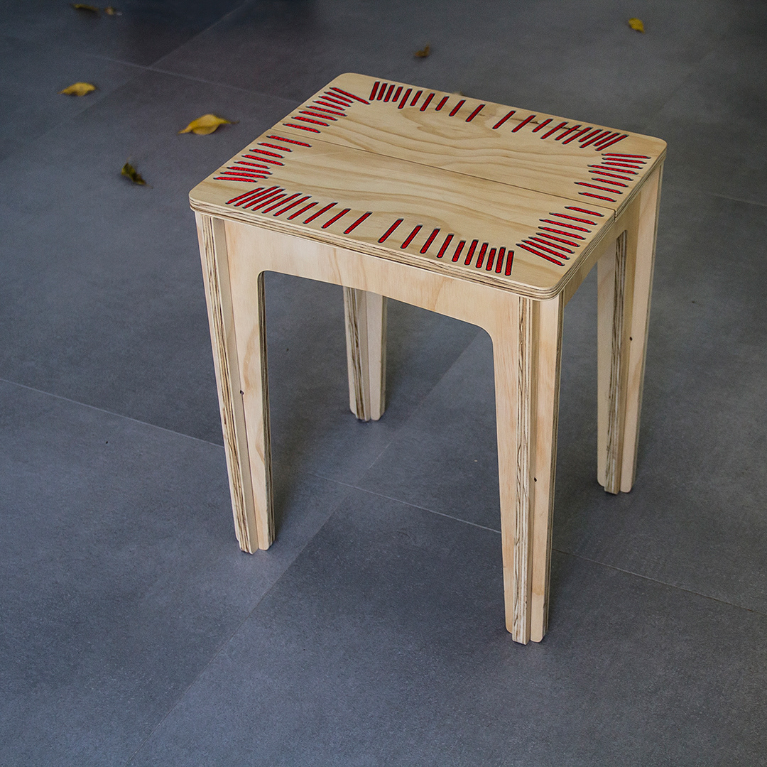stitched coffee table side table wall clock stool seams CNC Router act studio fabrizio tozzoli eliana salazar