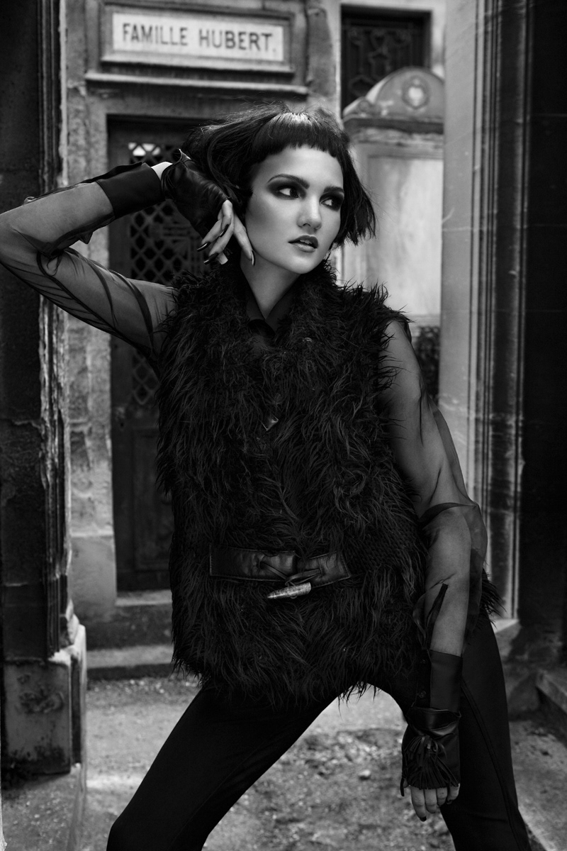 fashionphotography model img girl grave cemetery Paris julia kiecksee marie revelut ines schult dark black White leather nails