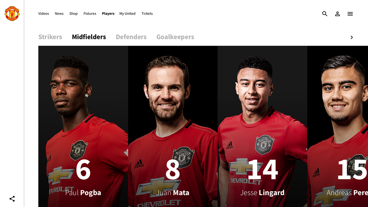 Manchester United sport Web Design  Website user interface football club minimalist design football soccer