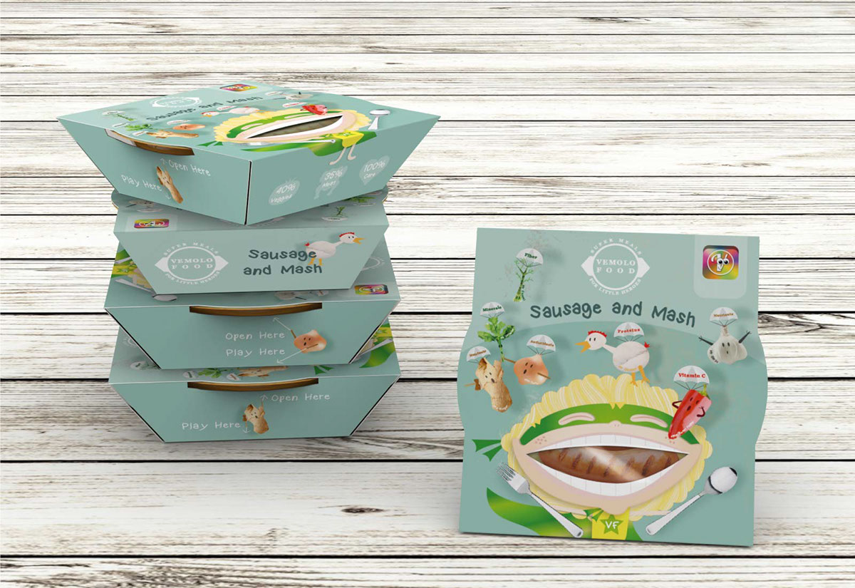Adobe Portfolio Packaging branding  children ready meal Food  Soup tray pouch logo Fun
