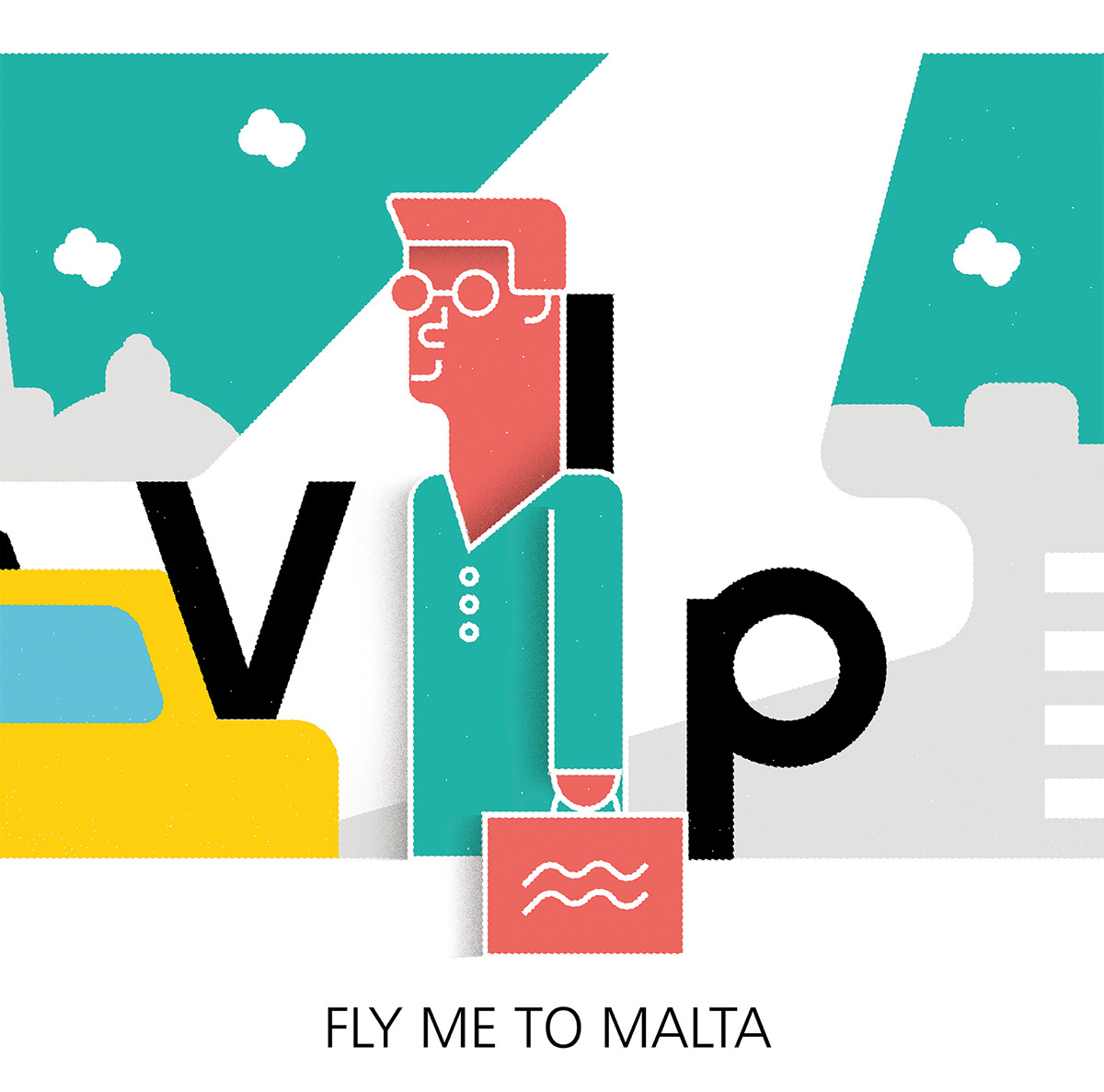 Flying Vip trip plane colors malta flat Shadows brush art poster Illustrator sketching