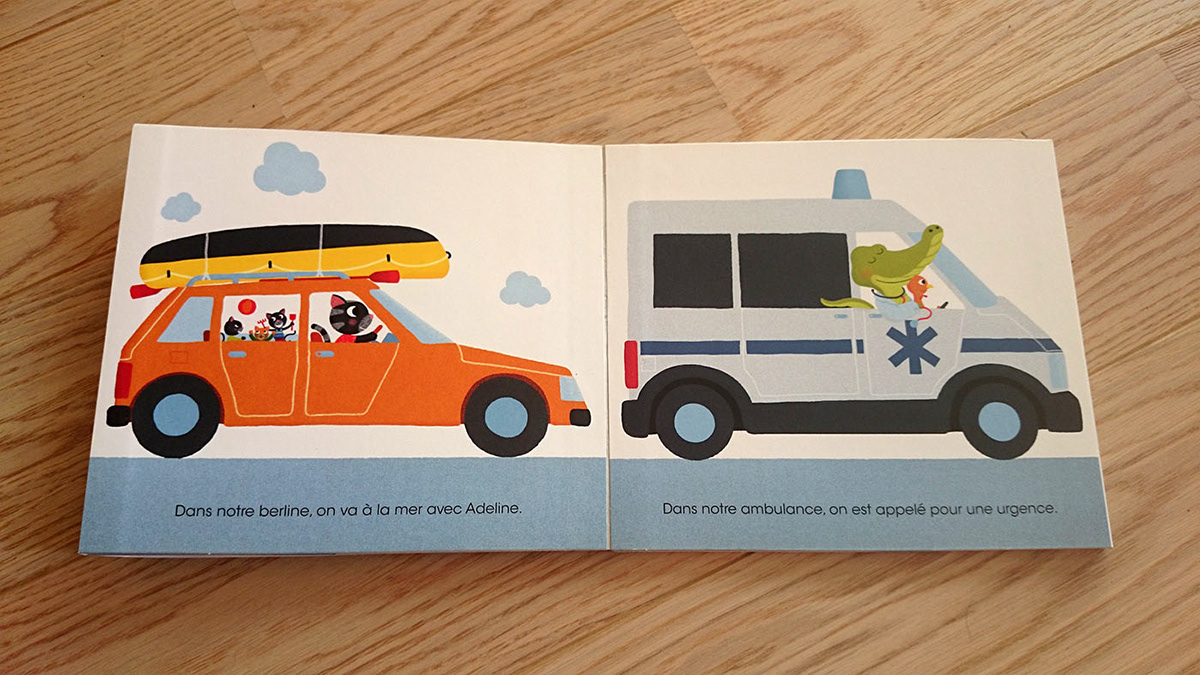 children's book Cars 2cv citroen pingouins animals Formula 1 Illustrator livre pour enfants livre accordéon