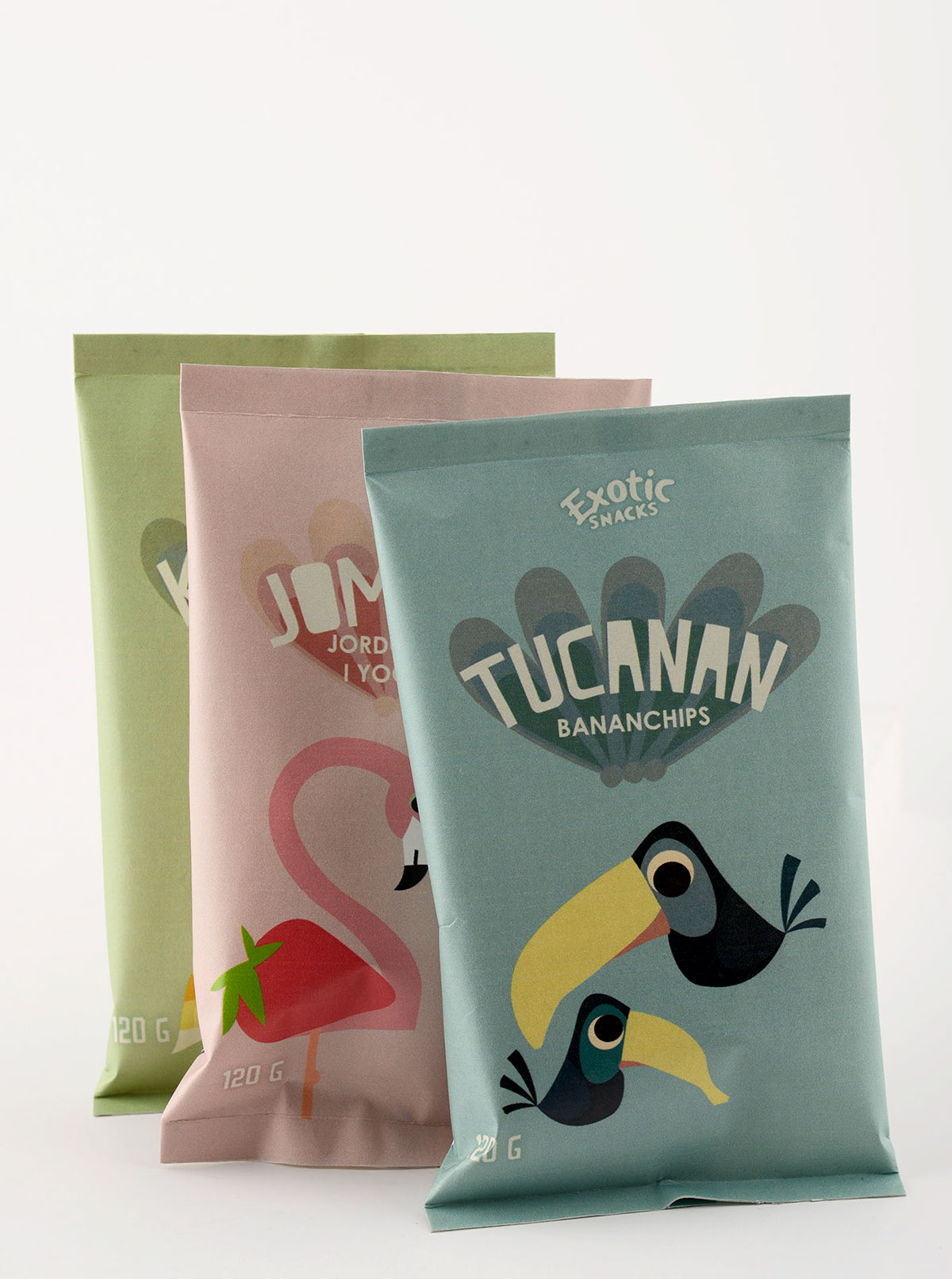 healthy snacks packagingdesign birds banana Pineapple strawberry
