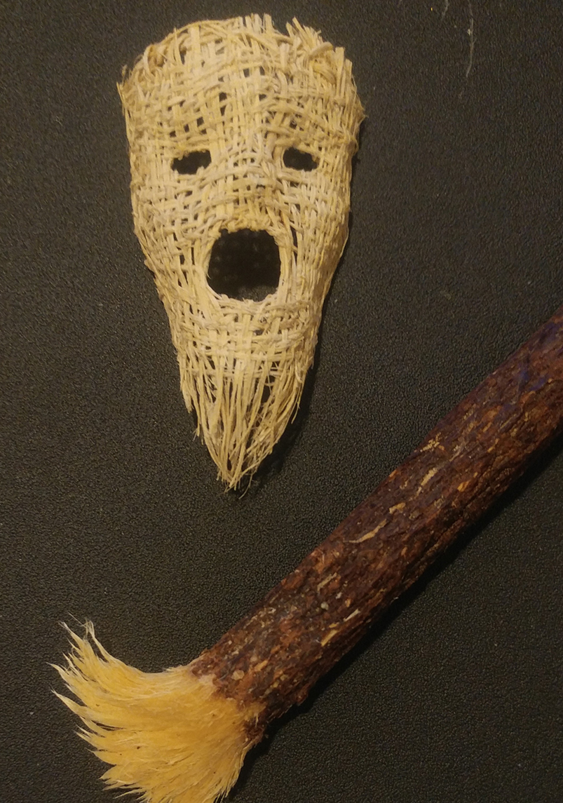 wood mask face weaving licorice root Miniature Glue sculpting 