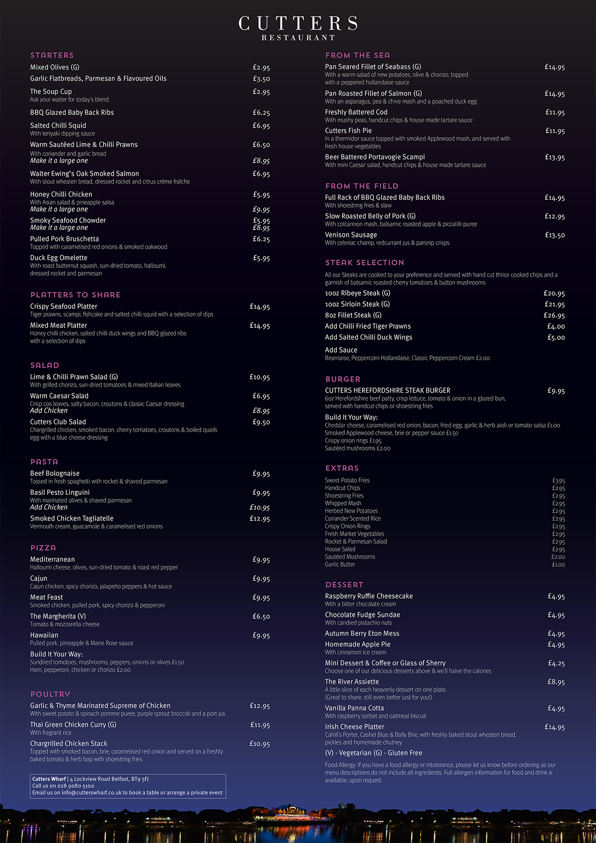 resturant poster menu Food  river blue purple