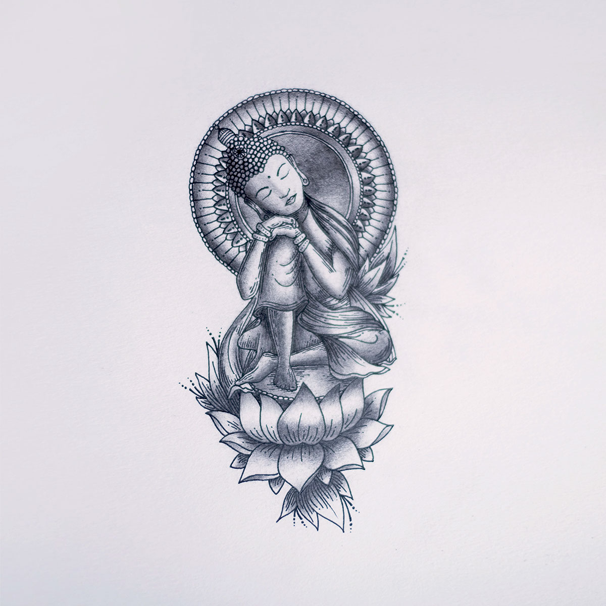 peaceful Buddha doodle sketch art pencil shading paper hand drawn Shades