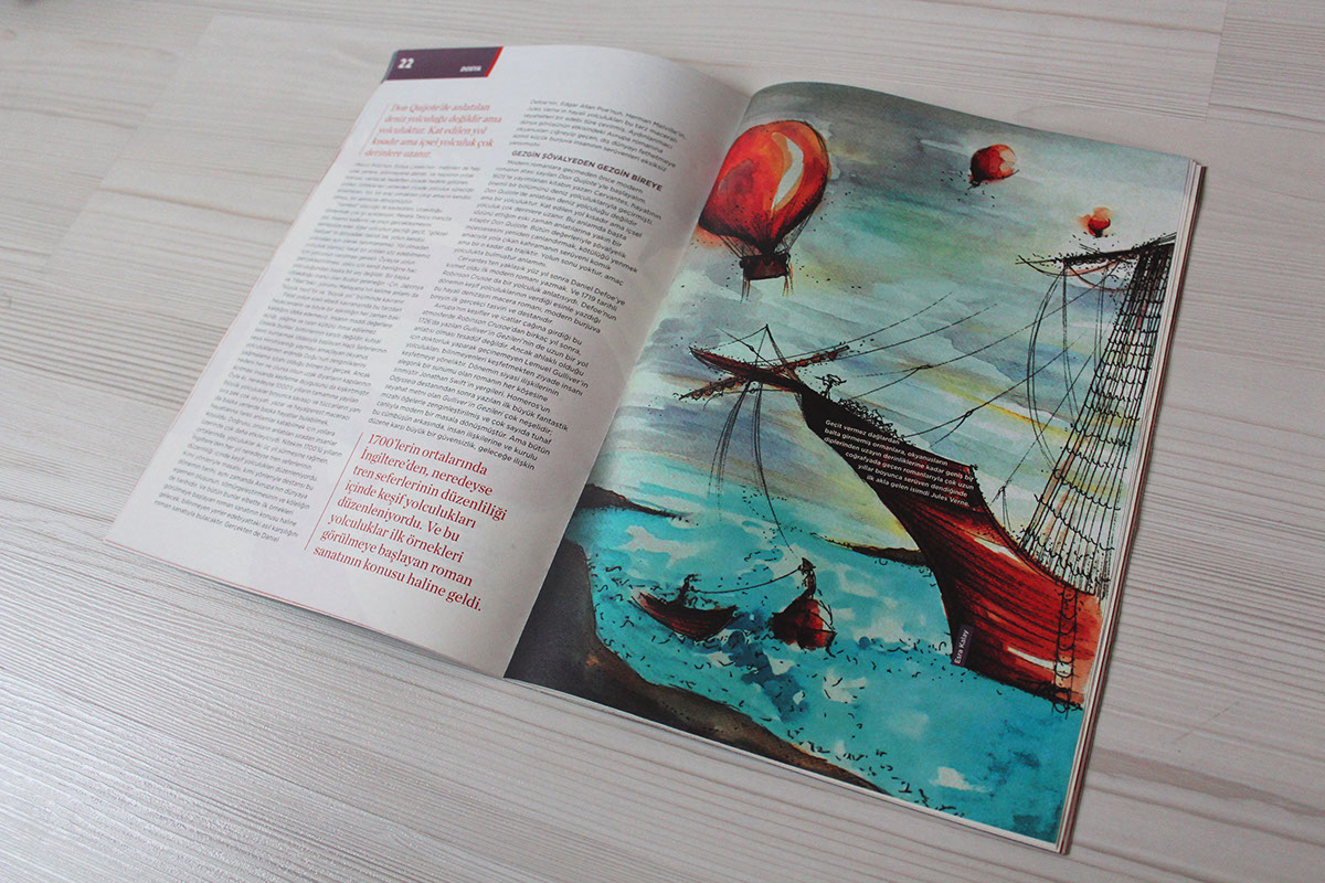 watercolor Travel traveller magazine books novels Ocean sea