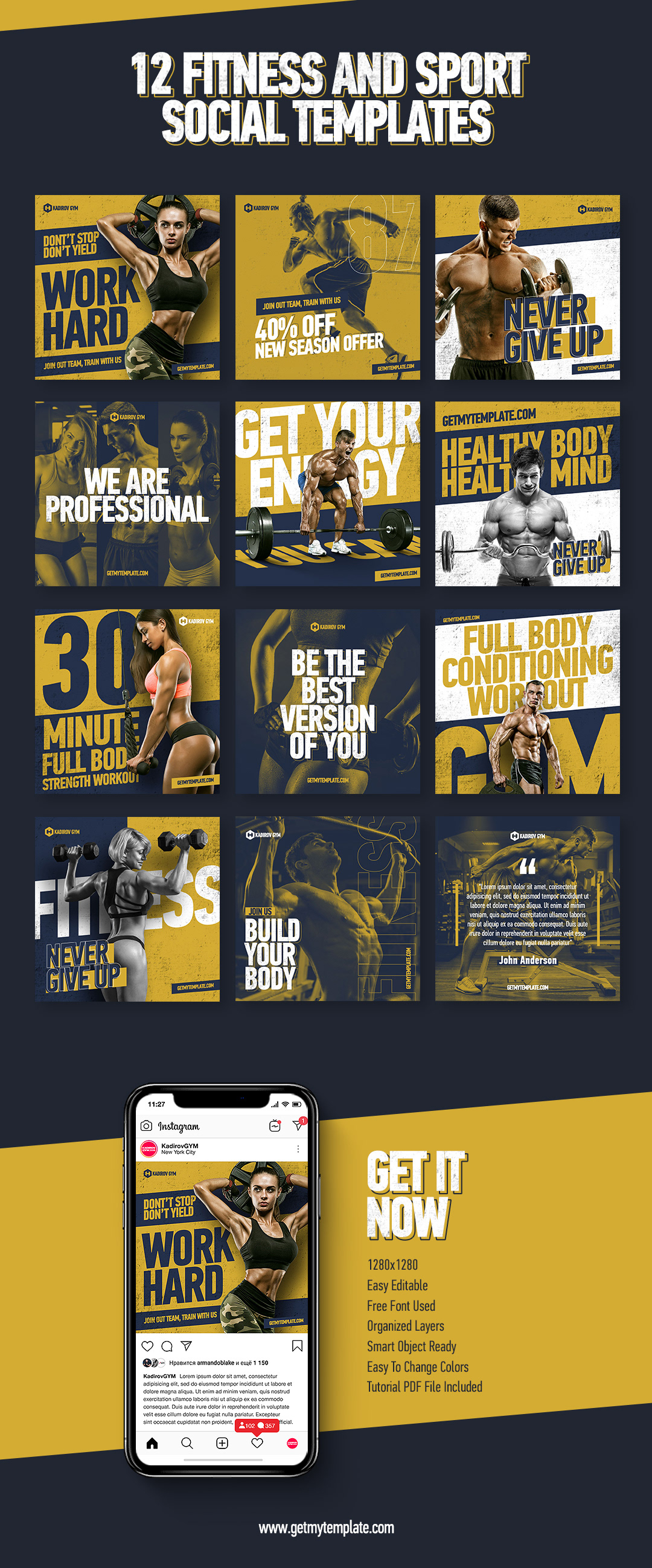 energy fitness free gym instagram motivation psd sport template trainer