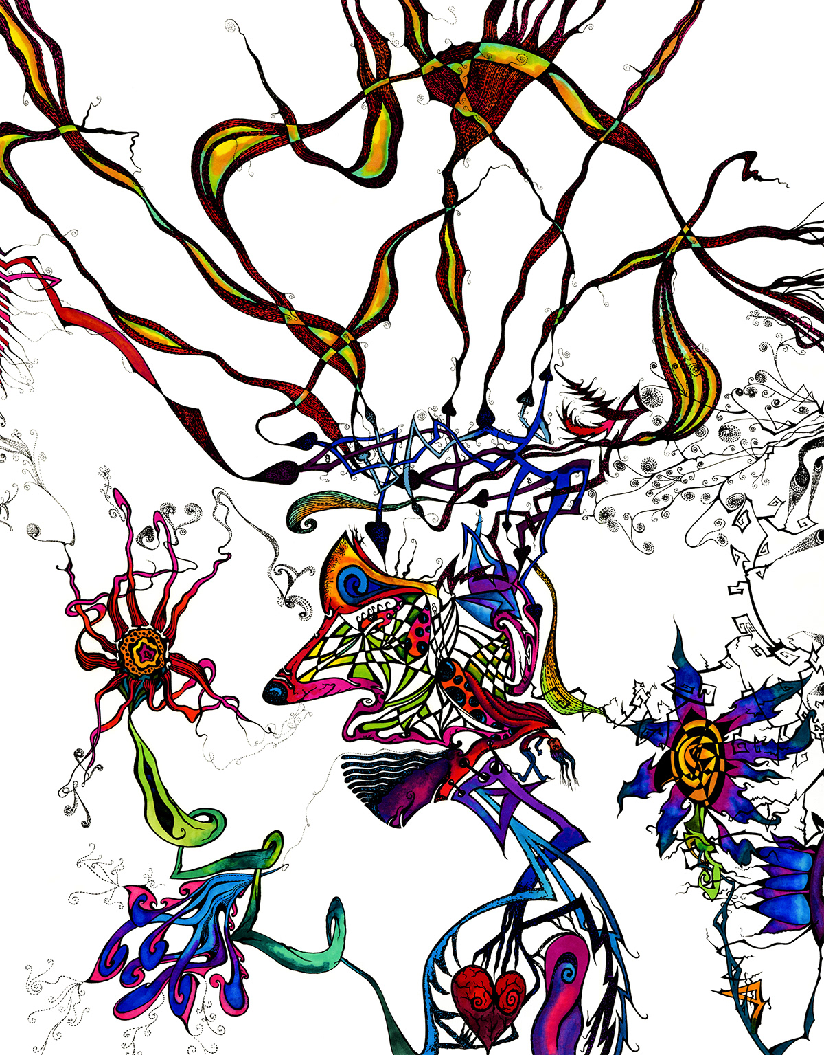faces creative illusion surreal reversible vibrant color pattern design line shape ink Marker hidden images weird