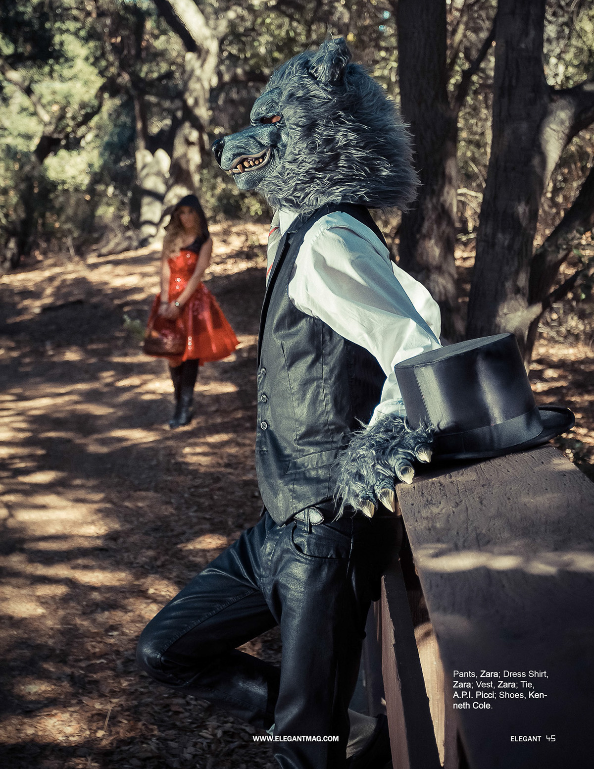 model Style wolf Red riding hood forest editorial magazine cover story