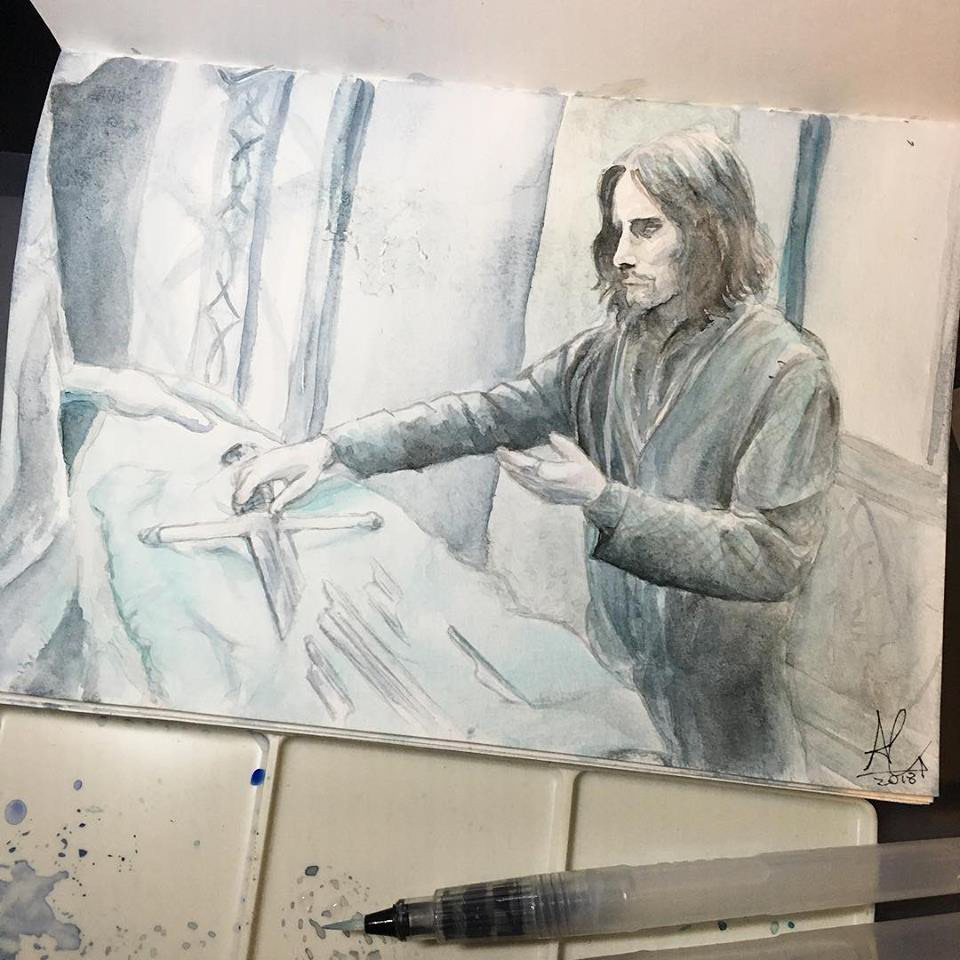 inktober tolkientober ILLUSTRATION  Tolkien hobbit andressacomar watercolor nankin Pastels
