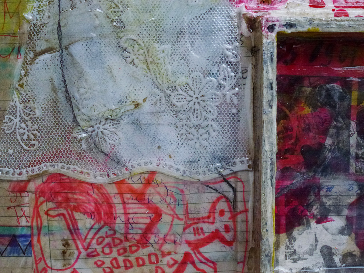 Memory  collage Love  childhood  Archeology   memories acrylic painting mixed media red photos White textures