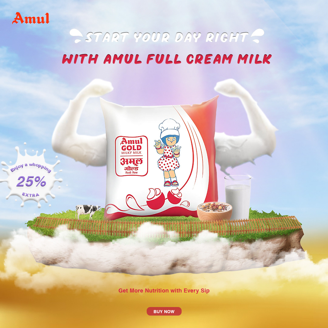 Amul milk Dairy design Advertising  photoshop Social media post Socialmedia Behance adobe