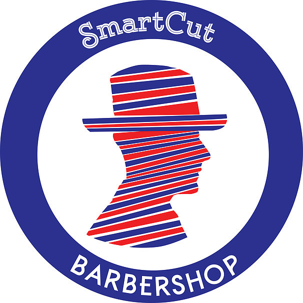 barbershop logo contemporary red blue men