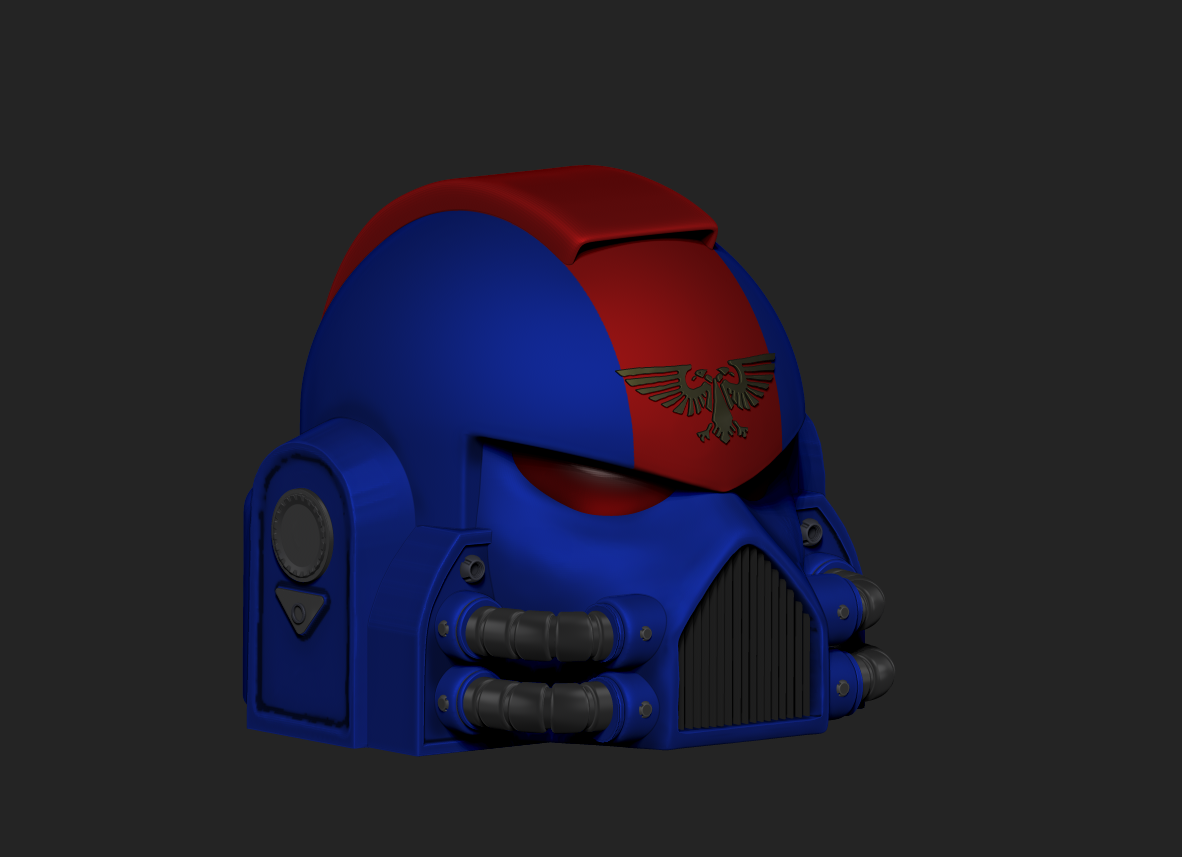 Ultramarines Warhammer 40k Space Marine Helmet Francisco azevedo boje Zbrush Sculpt 3D digital Render damage