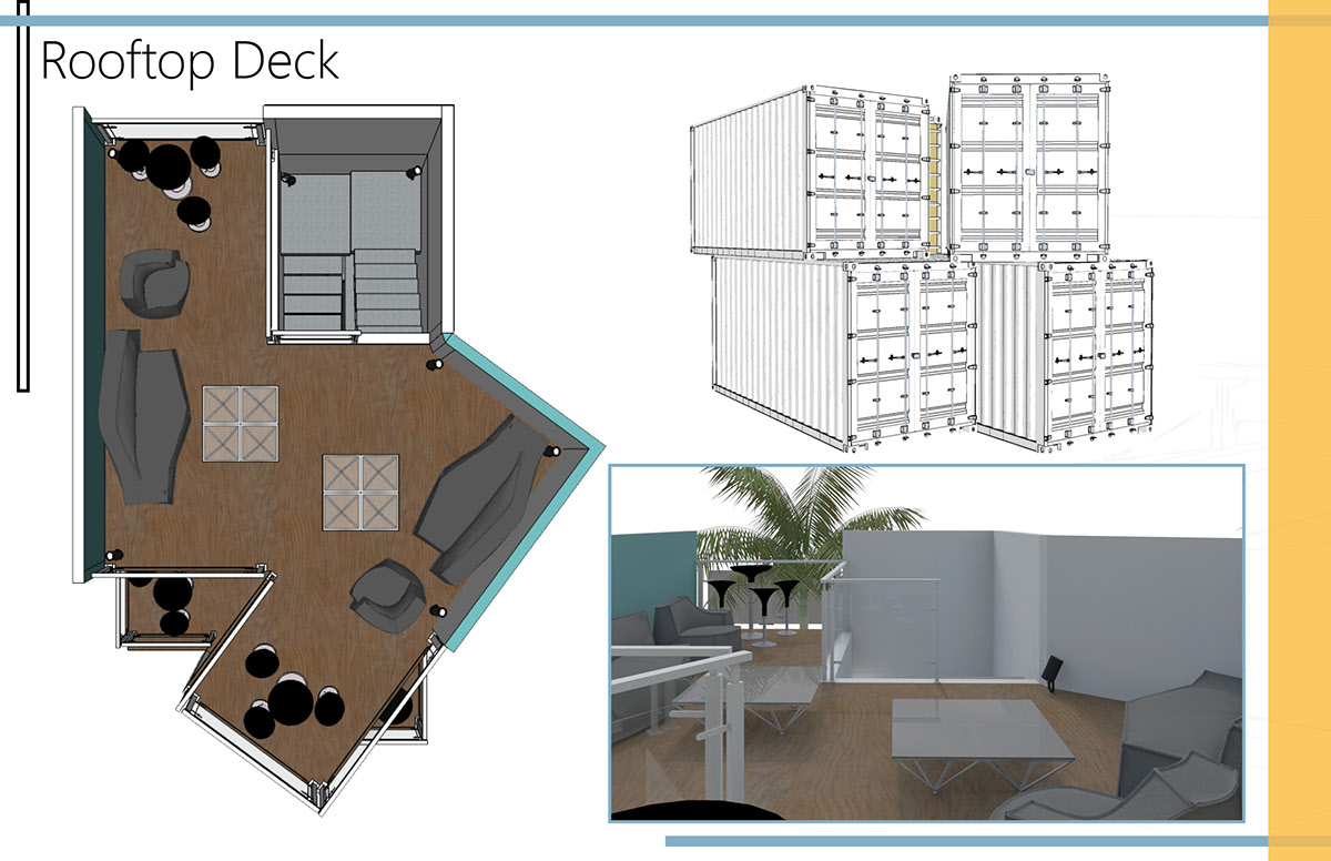Shipping container home trade show exhibit shipping containers FIDM Lounge Touchdown Lounge Furniture Construction hand rendering sketching