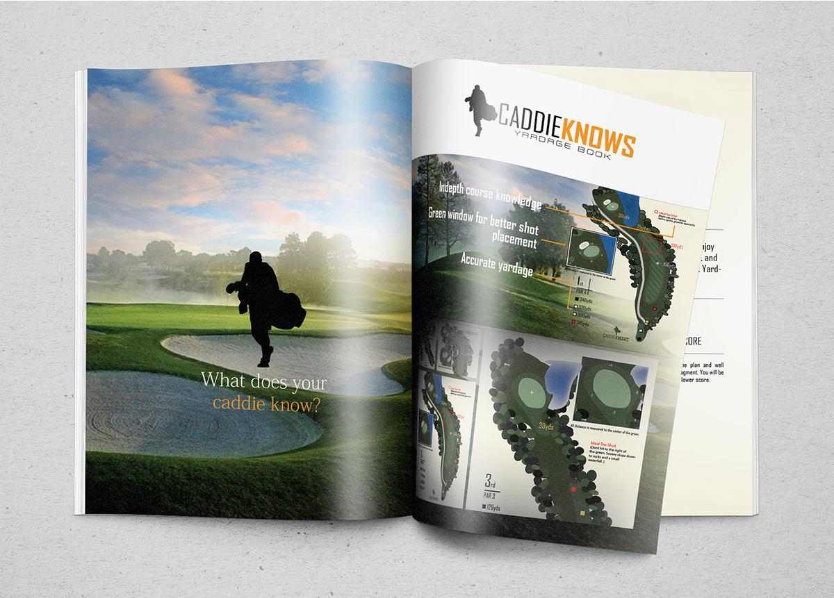 Illustrator photoshop print design  golf yardage book graphic design 