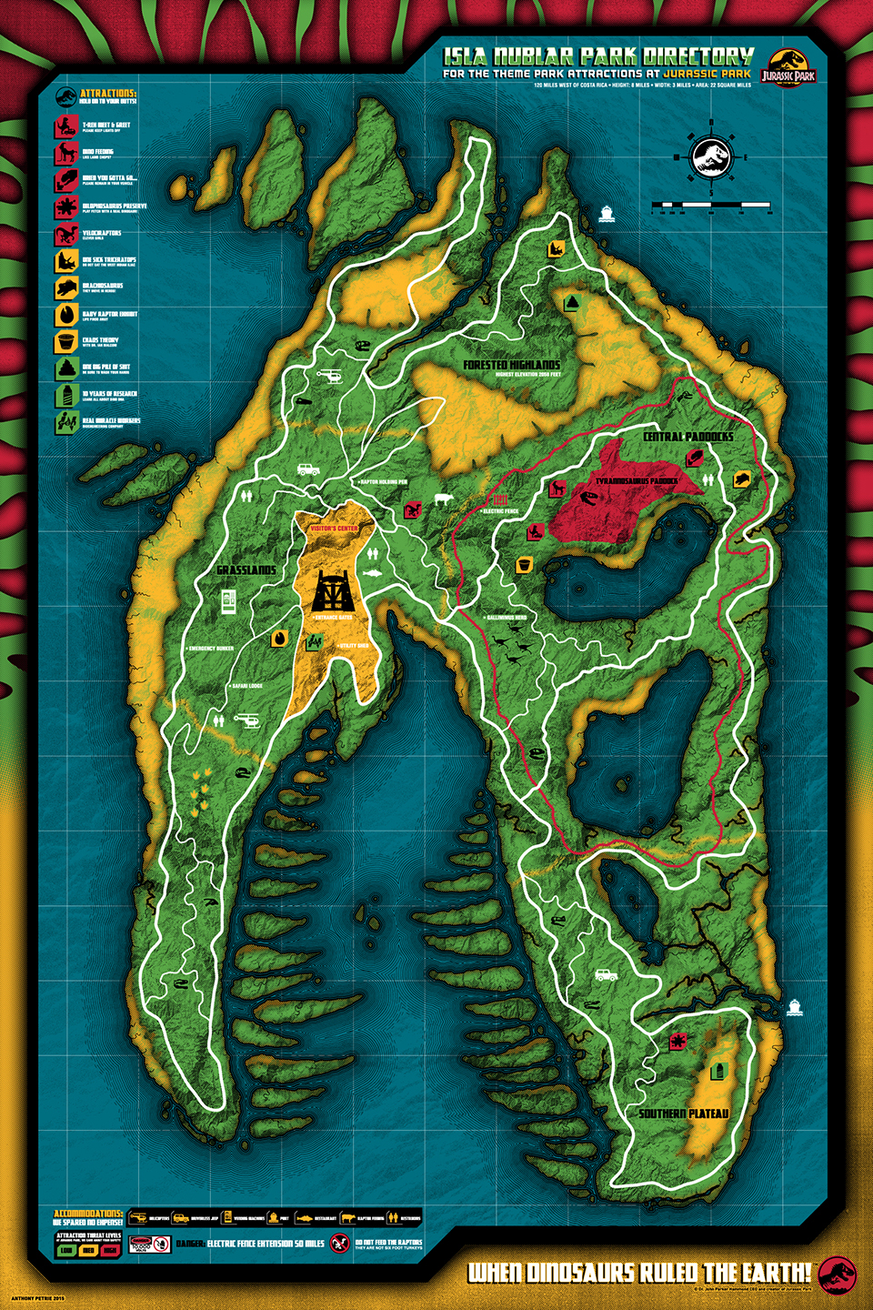 poster movie poster Movies gallery Screen-print jurassic park solo show map chart diagram Dinosaur t-rex isla nublar