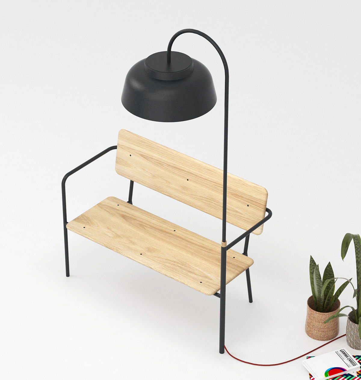 Banc bench light lampe design design de poduit bois metal