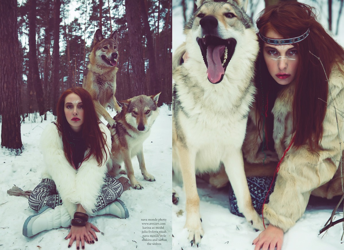 digital art gallery girl wolves wolf dog animal forest Street