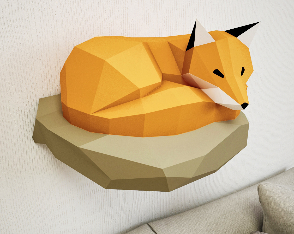 diy-papercraft-fox-3d-sculpture-template-on-behance