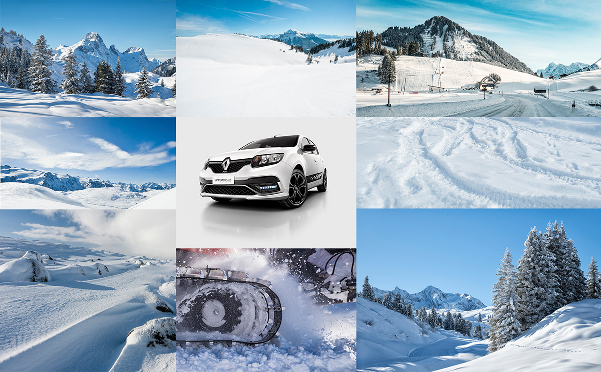 retouch creative automotive   compositing Mattepainting Colour Grading snow mountain Nature Landscape