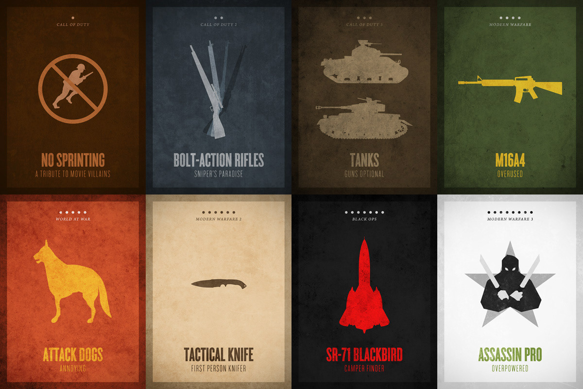 call of duty modern warfare World at War black ops Cod Infinity Ward treyarch activition videogame video game posters minimalist