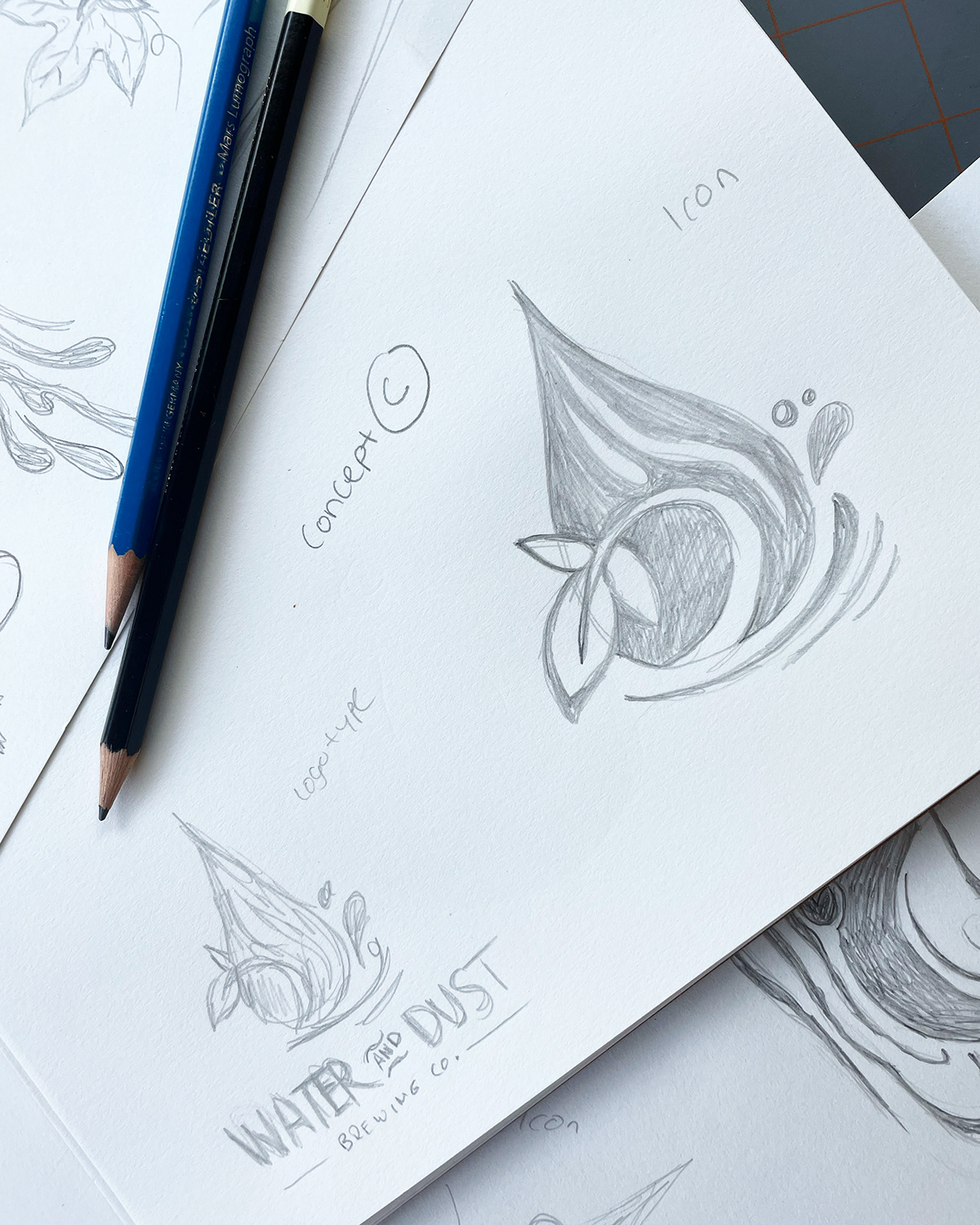 logo design process and branding, pencil sketch of concept for creative logo 