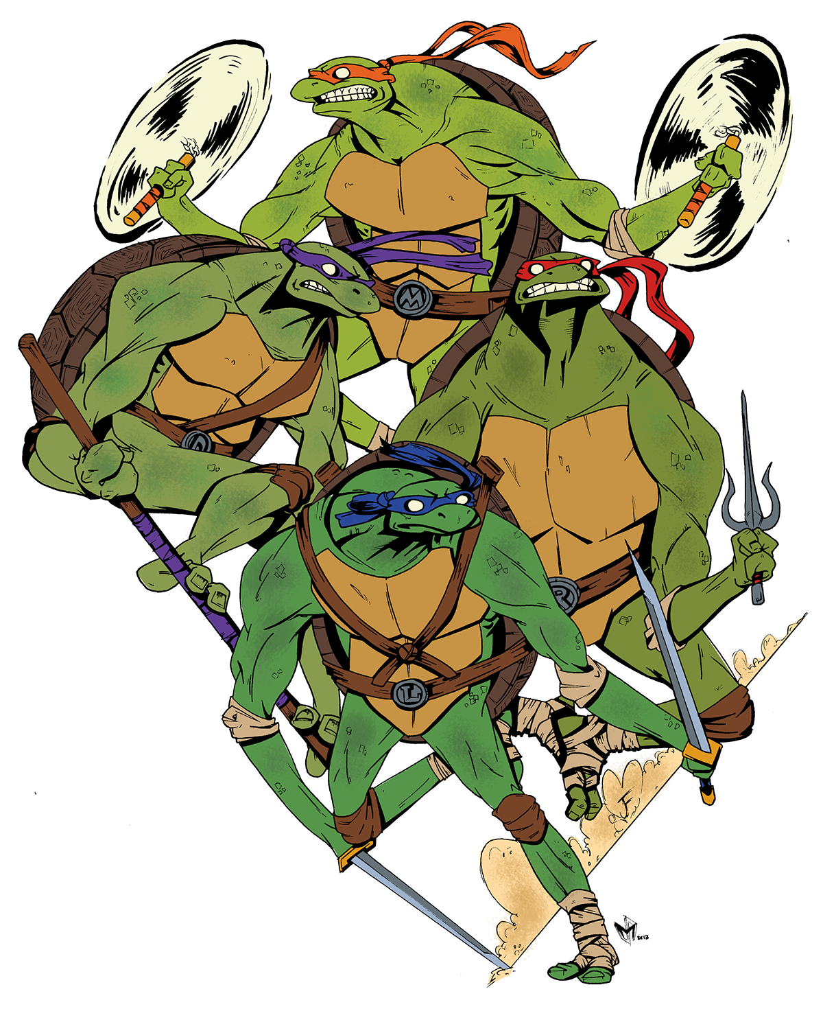 TMNT Turtles  ninjas mutant fighting awesome Threadless morganksawyer pen ink concept art