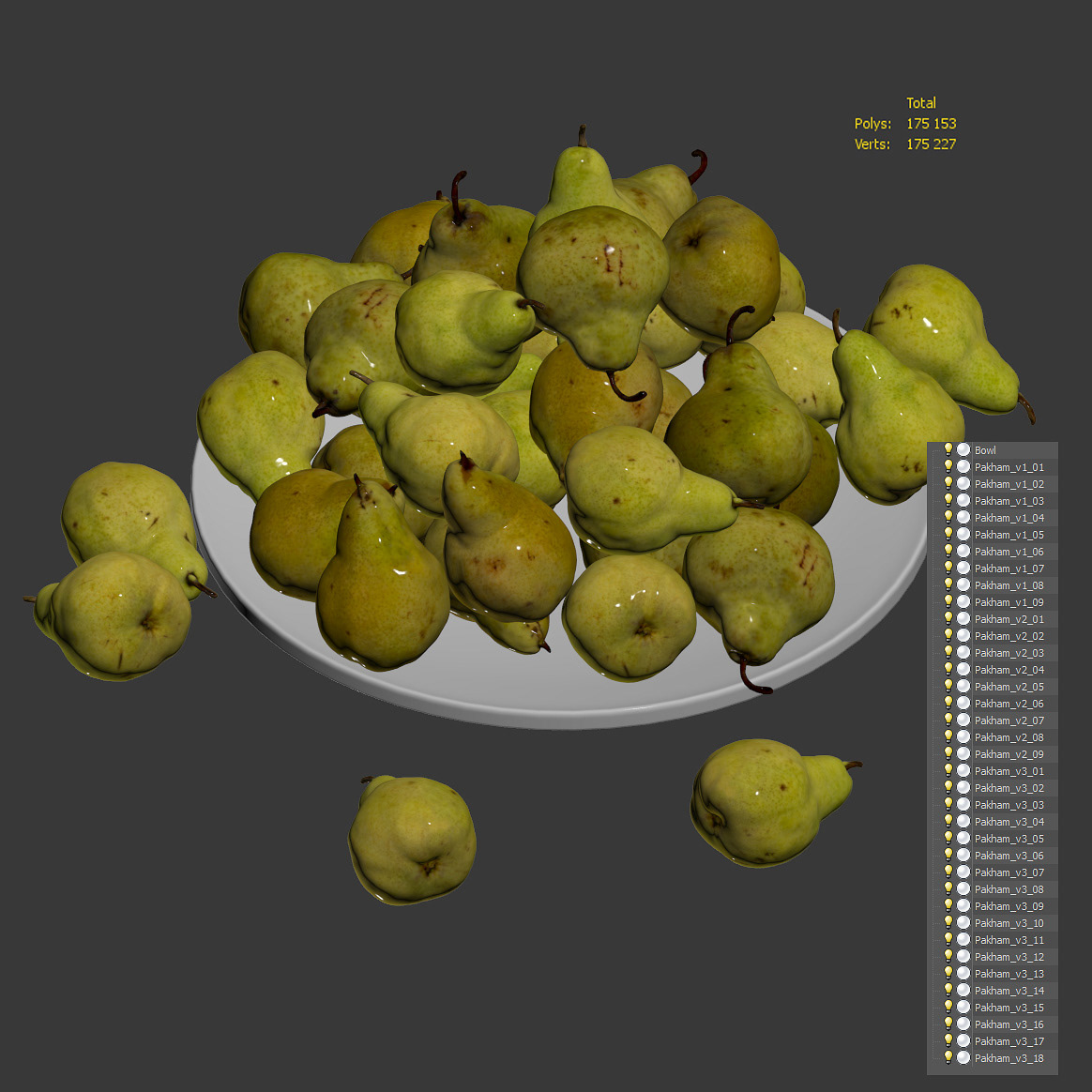 3dmax 3dmodel bowl corona Food  fruits Pakham pears set vray